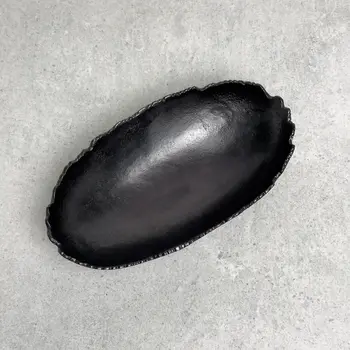 7" Black Aluminum Torn Edge Oval Serving Bowl