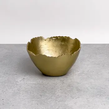 8" Gold Aluminum Torn Edge Round Serving Bowl