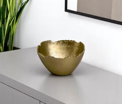 8" Gold Aluminum Torn Edge Round Serving Bowl
