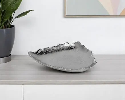 9" Silver Aluminum Torn Edge Triangular Serving Bowl