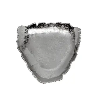 9" Silver Aluminum Torn Edge Triangular Serving Bowl