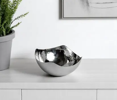 6" Silver Stainless Steel Wavy Edge Organic Shaped Candy or Nut Bowl