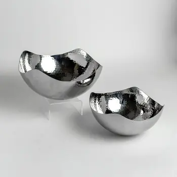 6" Silver Stainless Steel Wavy Edge Organic Shaped Candy or Nut Bowl