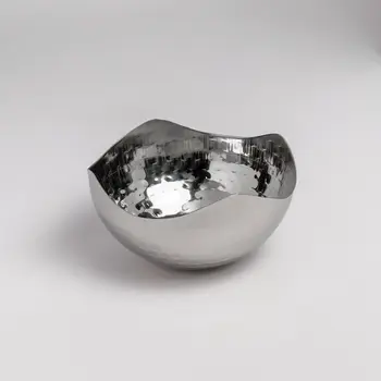6" Silver Stainless Steel Wavy Edge Organic Shaped Candy or Nut Bowl