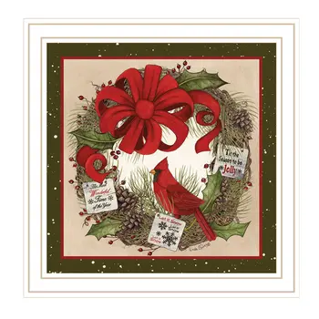 Cardinal Wreath White Framed Wall Art
