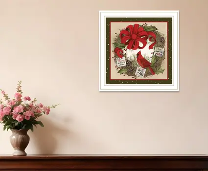 Cardinal Wreath White Framed Wall Art