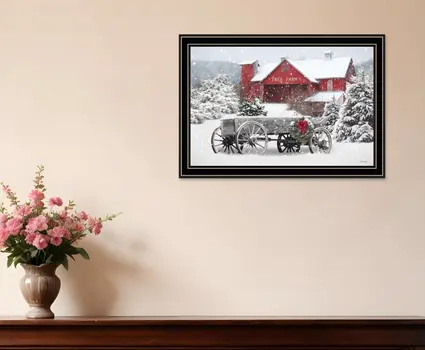 Tree Farm Wagon Black Framed Wall Art