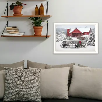 Tree Farm Wagon White Framed Wall Art