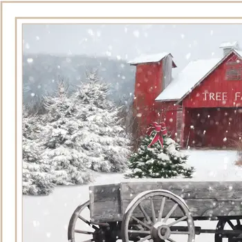 Tree Farm Wagon White Framed Wall Art