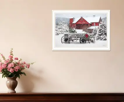 Tree Farm Wagon White Framed Wall Art