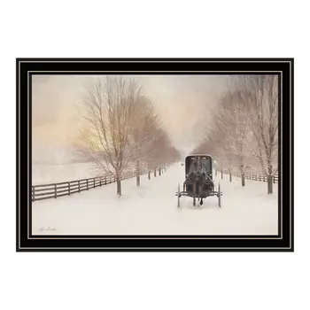 Snowy Amish Lane Black Framed Wall Art