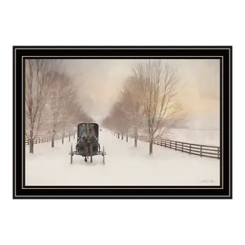 Snowy Amish Lane Black Framed Wall Art