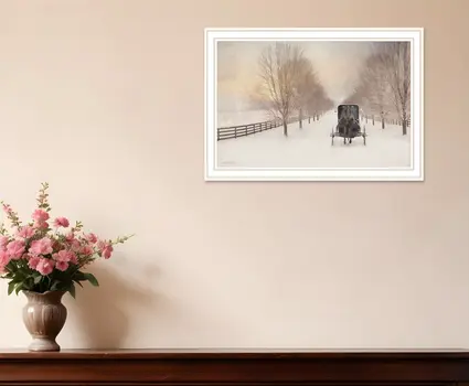 Snowy Amish Lane White Framed Wall Art