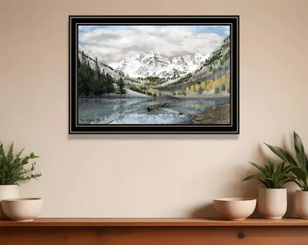 Snowy Mountain Landscape  Black Framed Wall Art