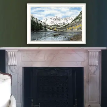 Snowy Mountain Landscape  White Framed Wall Art