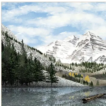 Snowy Mountain Landscape  White Framed Wall Art