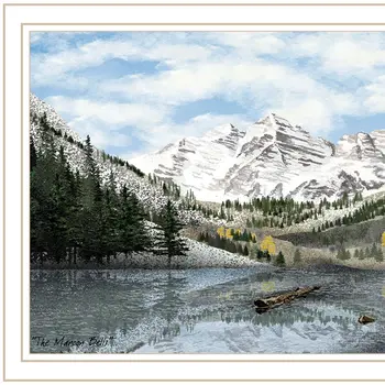 Snowy Mountain Landscape  White Framed Wall Art