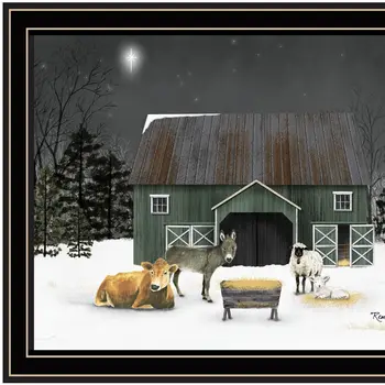 Remembering the Night Christmas Manger Black Framed Wall Art
