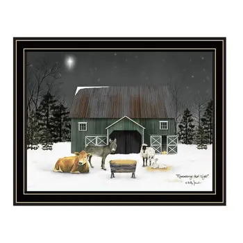 Remembering the Night Christmas Manger Black Framed Wall Art