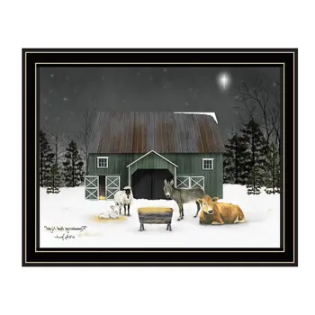 Remembering the Night Christmas Manger Black Framed Wall Art