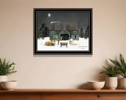 Remembering the Night Christmas Manger Black Framed Wall Art
