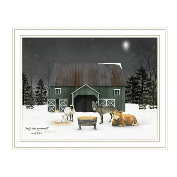 Remembering the Night Christmas Manger White Framed Wall Art