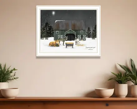 Remembering the Night Christmas Manger White Framed Wall Art