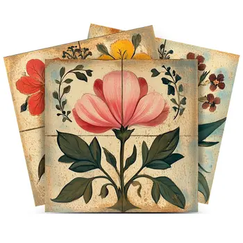 12" x 12" Pink And Green Vinyl Arabesque Peel And Stick Removable Tiles