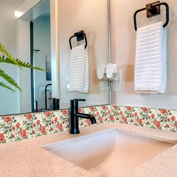 12" x 12" Red And Green Vinyl Arabesque Peel And Stick Removable Tiles
