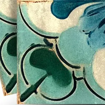 6" x 6" Blue And Green Vinyl Arabesque Peel And Stick Removable Tiles