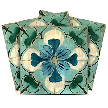 7" x 7" Blue And Green Vinyl Arabesque Peel And Stick Removable Tiles