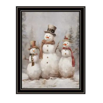 Snowman Trio Black Framed Wall Art