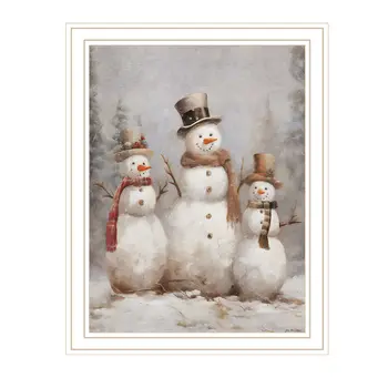 Snowman Trio White Framed Wall Art