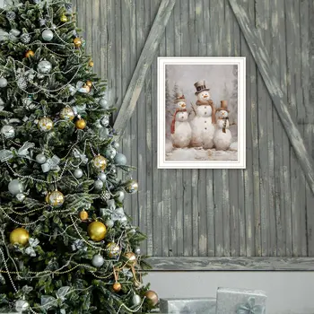 Snowman Trio White Framed Wall Art