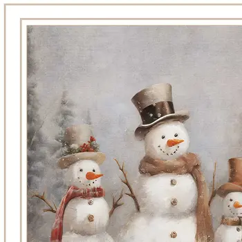 Snowman Trio White Framed Wall Art