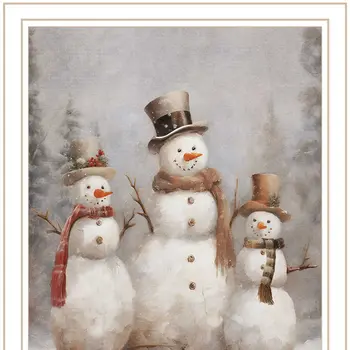 Snowman Trio White Framed Wall Art