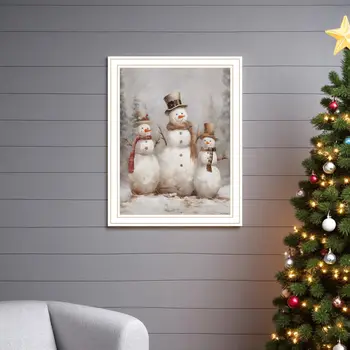 Snowman Trio White Framed Wall Art