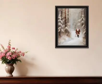 Santa's Winter Stroll Black Framed Wall Art