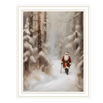 Santa's Winter Stroll White Framed Wall Art