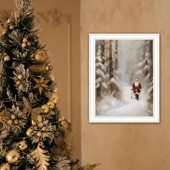Santa's Winter Stroll White Framed Wall Art