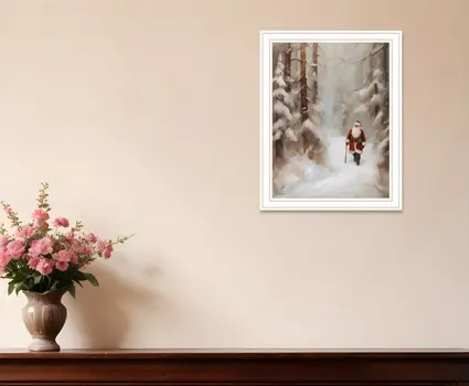 Santa's Winter Stroll White Framed Wall Art
