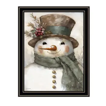 Old World Frosty The Snowman Black Framed Wall Art