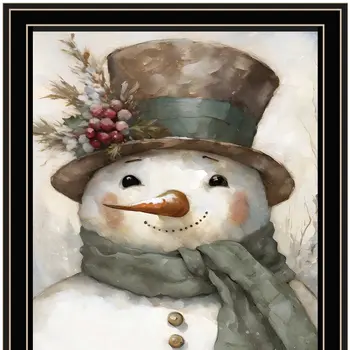 Old World Frosty The Snowman Black Framed Wall Art