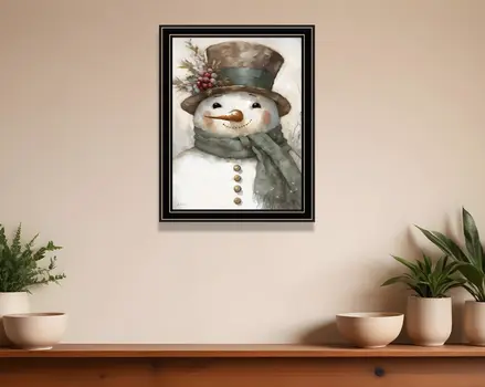 Old World Frosty The Snowman Black Framed Wall Art