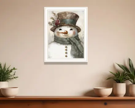 Old World Frosty The Snowman White Framed Wall Art