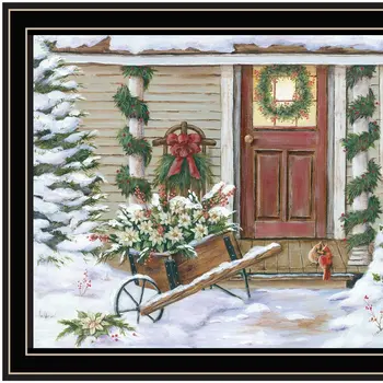 Decorated Holiday Porch Black Framed Wall Art