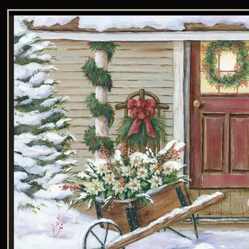Decorated Holiday Porch Black Framed Wall Art