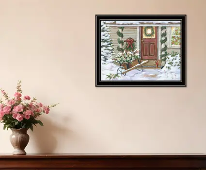 Decorated Holiday Porch Black Framed Wall Art