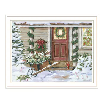 Decorated Holiday Porch White Framed Wall Art