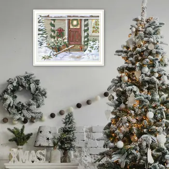 Decorated Holiday Porch White Framed Wall Art
